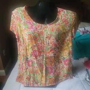 Cynthia Rowley Fitted Pink and Orange Blouse